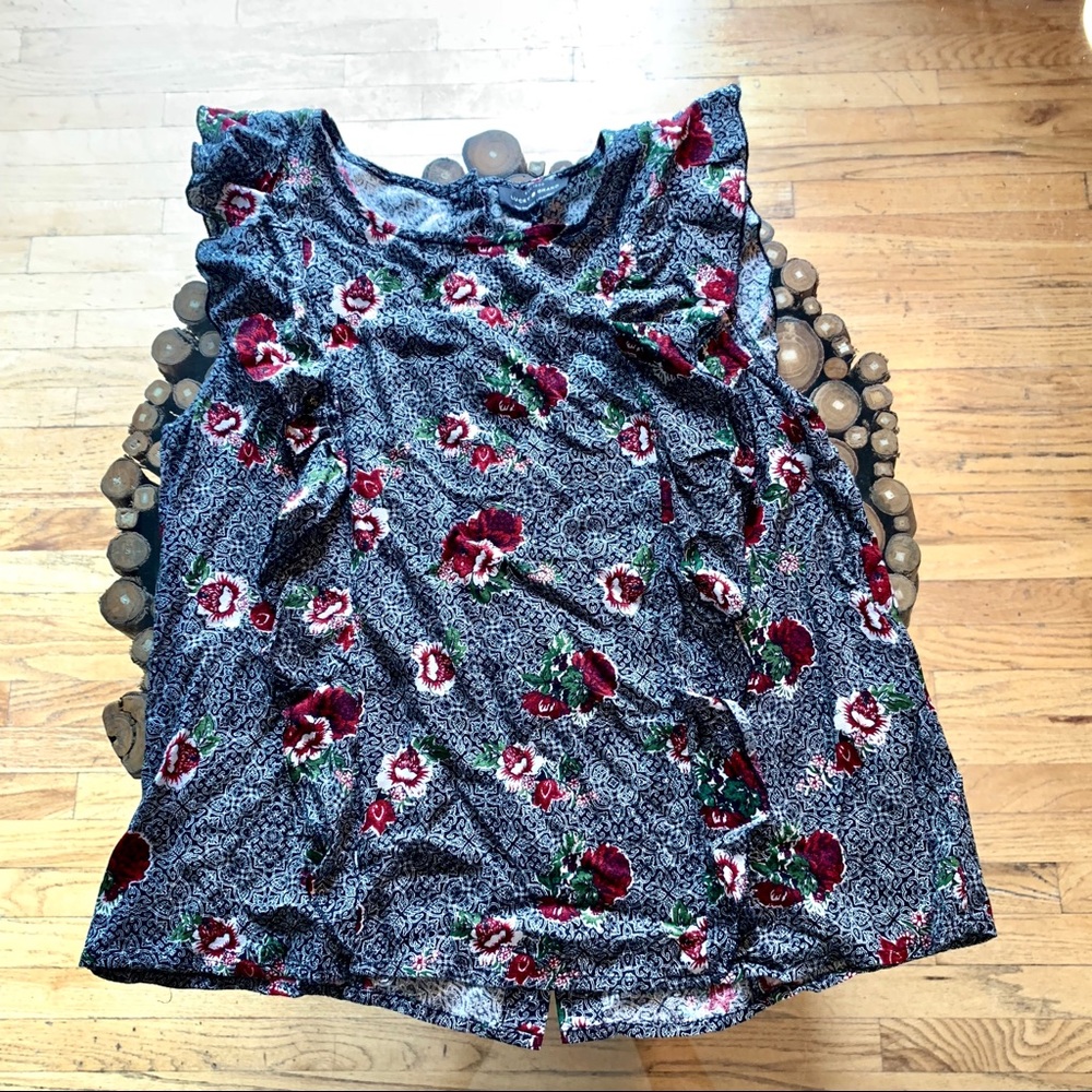 LUCKY BRAND FLORAL SLEEVELESS w RUFFLE DETAUK - Picture 5 of 8